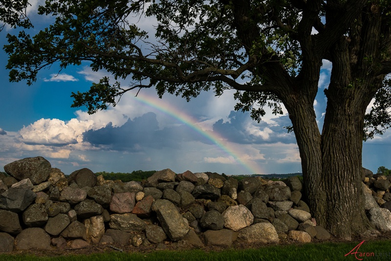 rainbow and stone fence